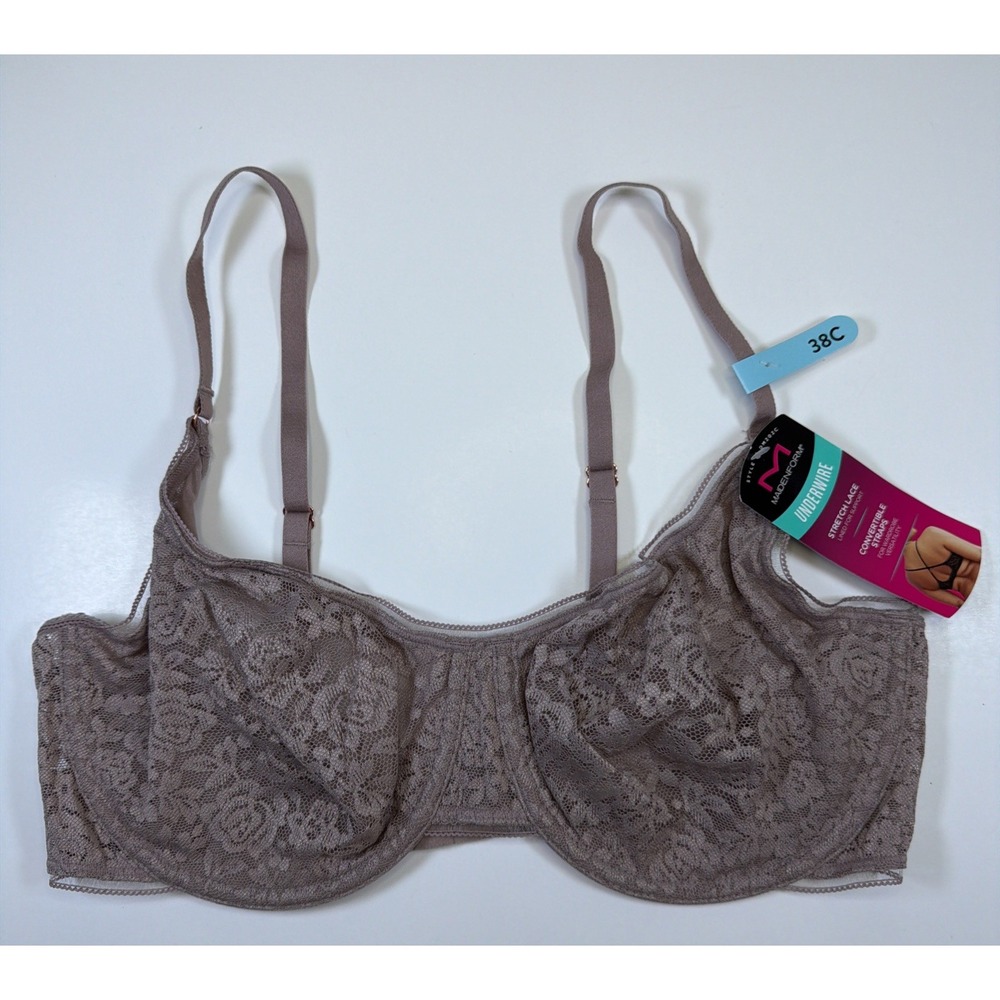 Maidenform Women Pure Comfort Stretch Lace Underwire Dm202C Bra Iced Mocha 38C